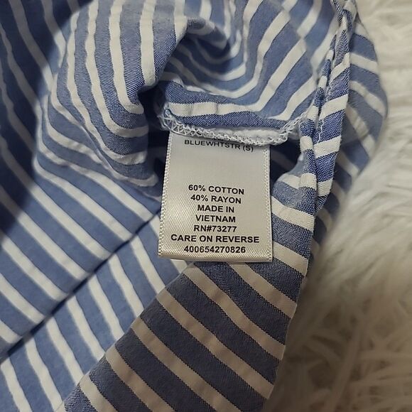 Elle Sleeveless Button Up Top Womens Size Small Blue White Stripe Ruffle - Picture 6 of 9